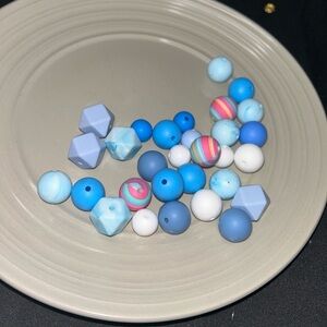 30 Mixed Blue and White Silicone Beads - Assorted Shapes